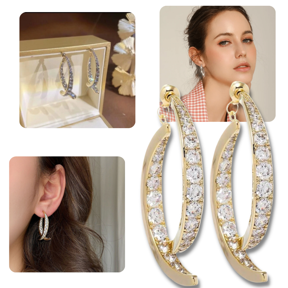 Gümüş/Altın Çapraz Kavisli Küpe - Ozerty