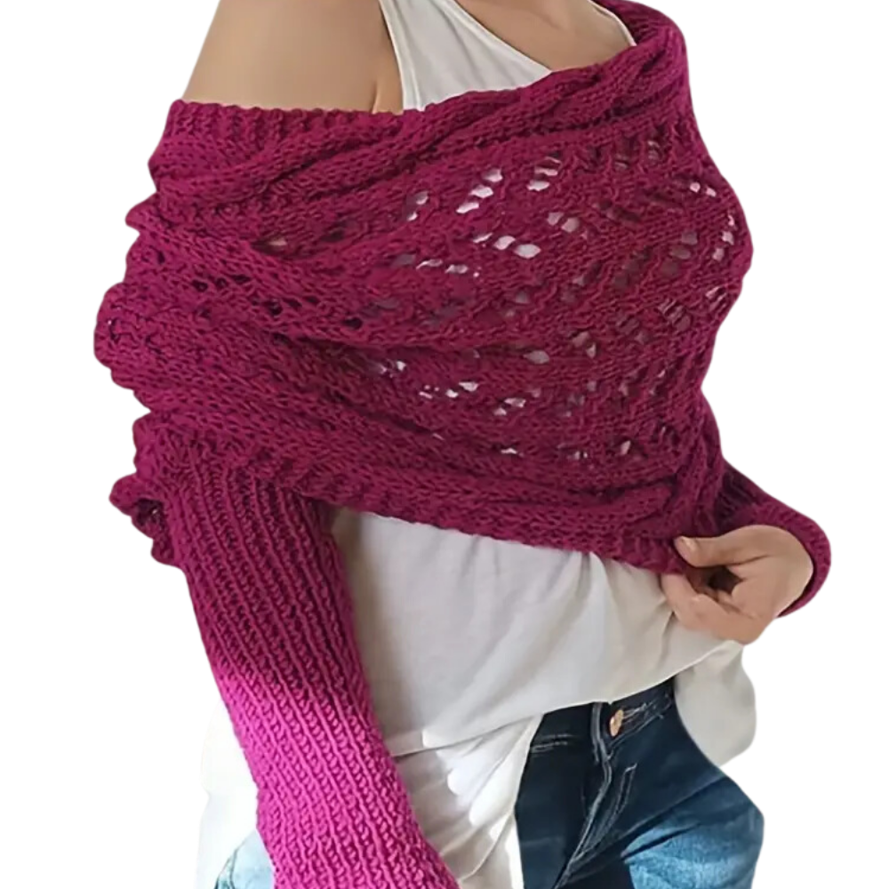 Rahat Örme Omuzlu Kazak -Gül Kırmızısı - Ozerty