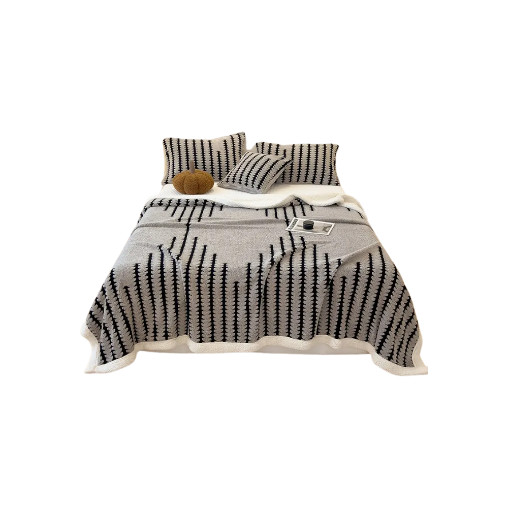 Kabarık Jakarlı Kış Battaniyesi -Açık Gri - Ozerty