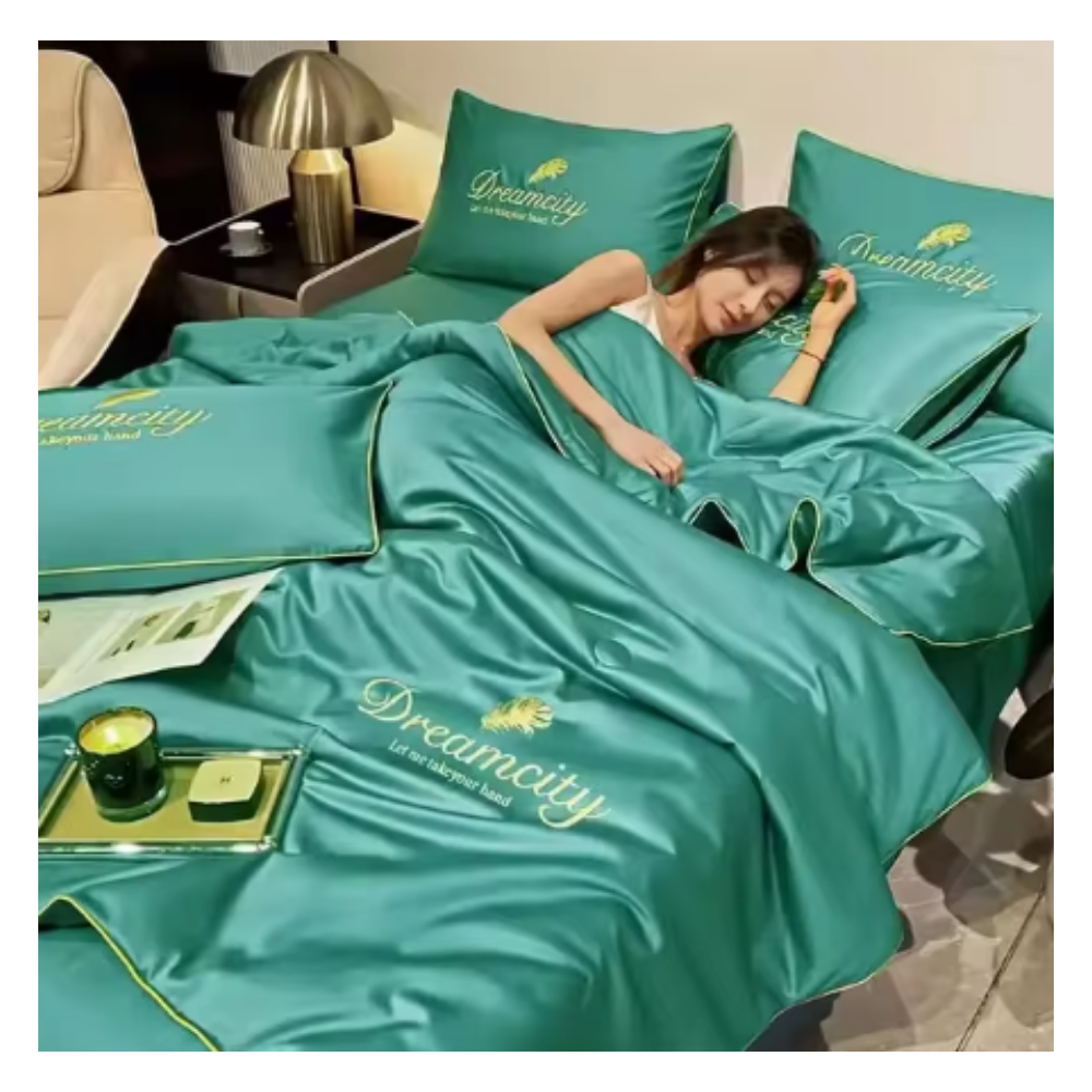 Icy İpek Yumuşak Keten Nevresim -Yeşil - Ozerty