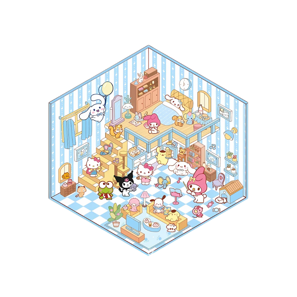 Pastel Ev Masalları Çıkartmaları -Mavi Ev - Ozerty