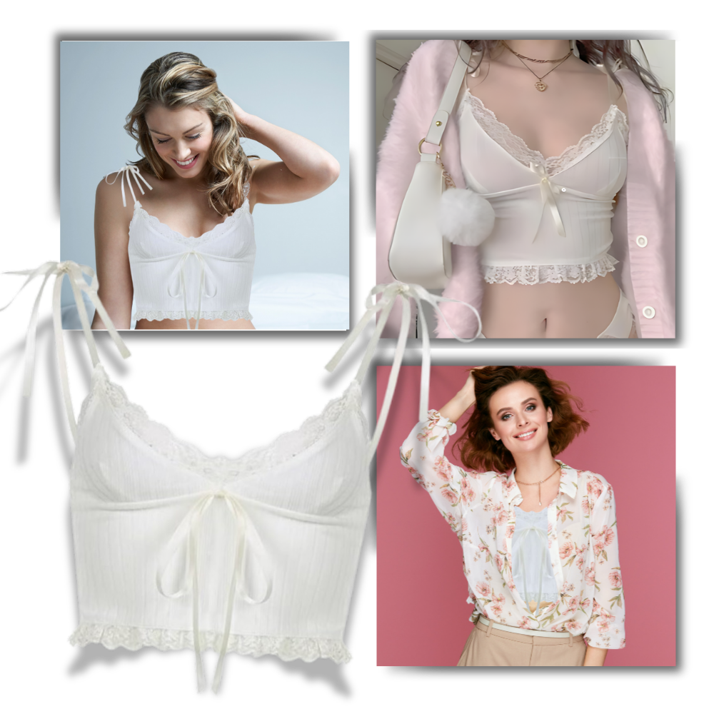 Yumuşak Şık Dantel Trim Crop Top - Ozerty