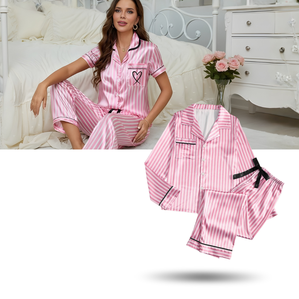 Kadınlar için Pembe Saten Pijama - Ozerty