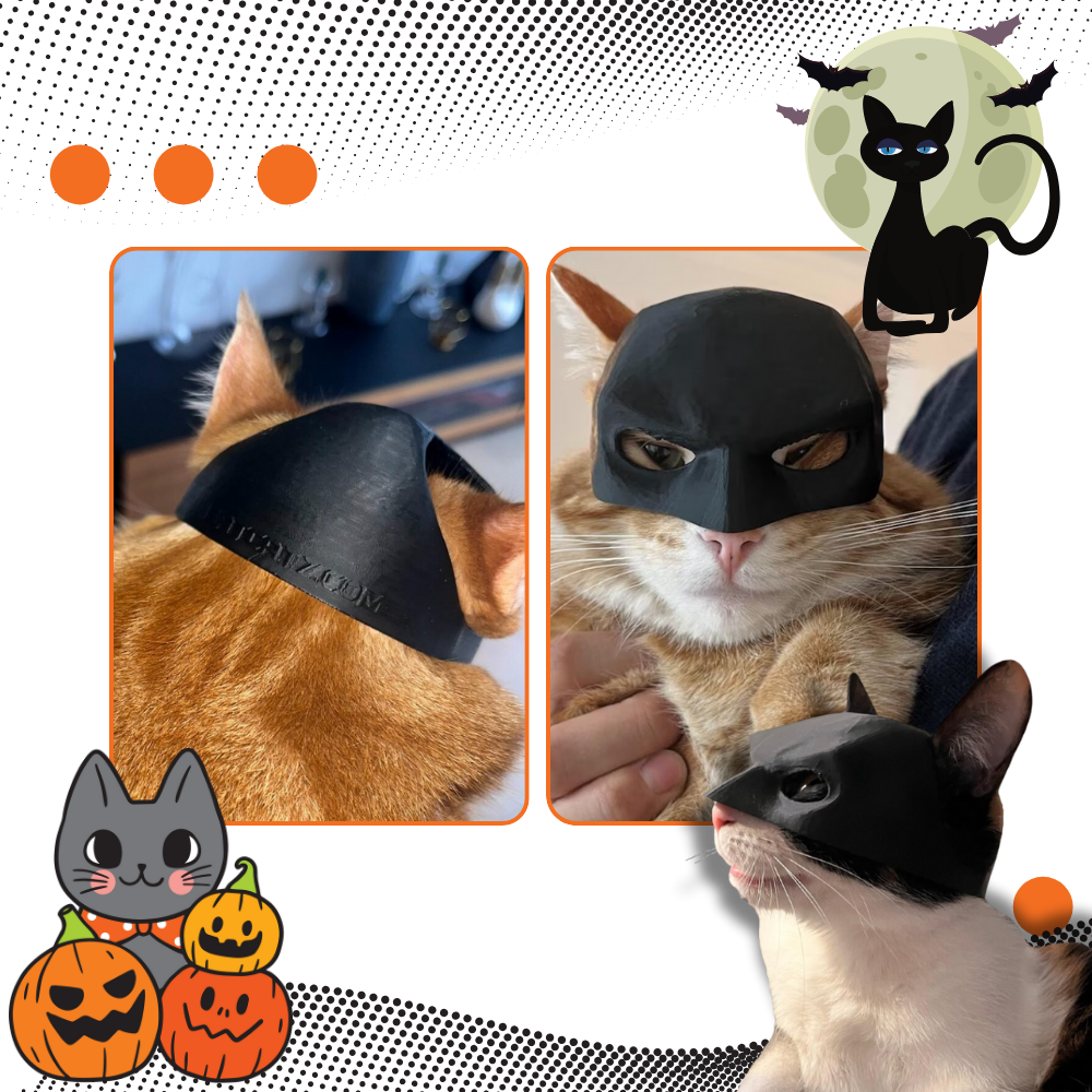 thumbnail image 2 of Cat Batman Face Mask For Pets – Black Halloween Costume – Made In USA 2 of 6
