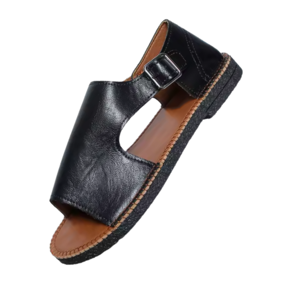 Şık Vintage Ortopedik Sandaletler  -Siyah - Ozerty
