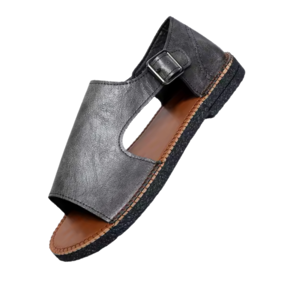 Şık Vintage Ortopedik Sandaletler  -Gri - Ozerty