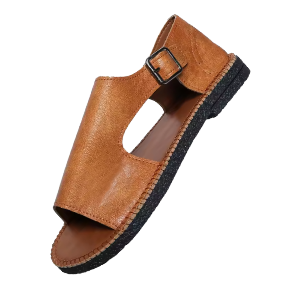 Şık Vintage Ortopedik Sandaletler  -Açık Kahverengi - Ozerty