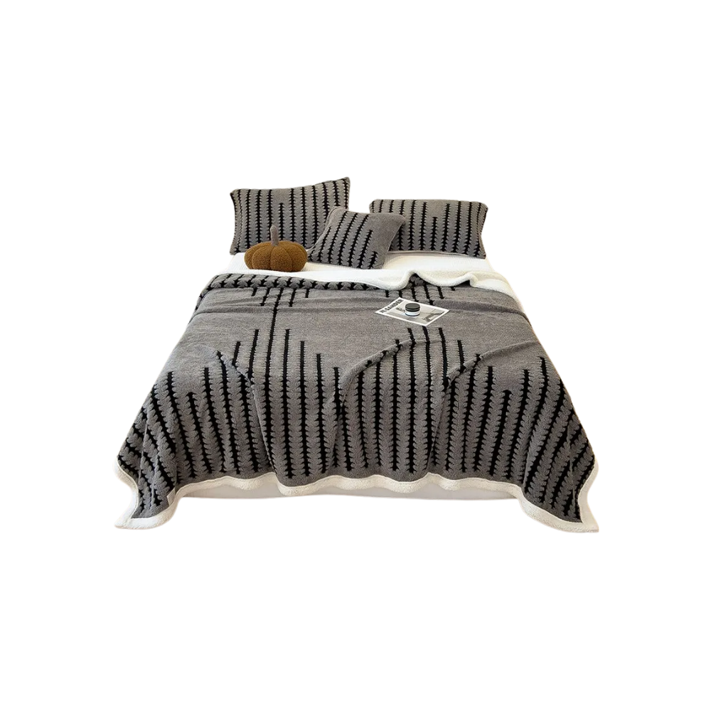 Kabarık Jakarlı Kış Battaniyesi -Koyu Gri - Ozerty