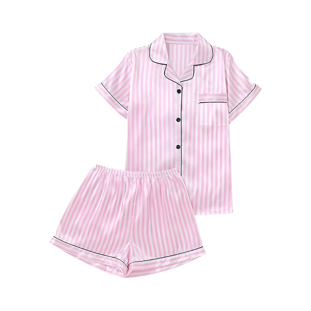 Kadınlar için Pembe Saten Pijama -Pembe Kısa - Ozerty