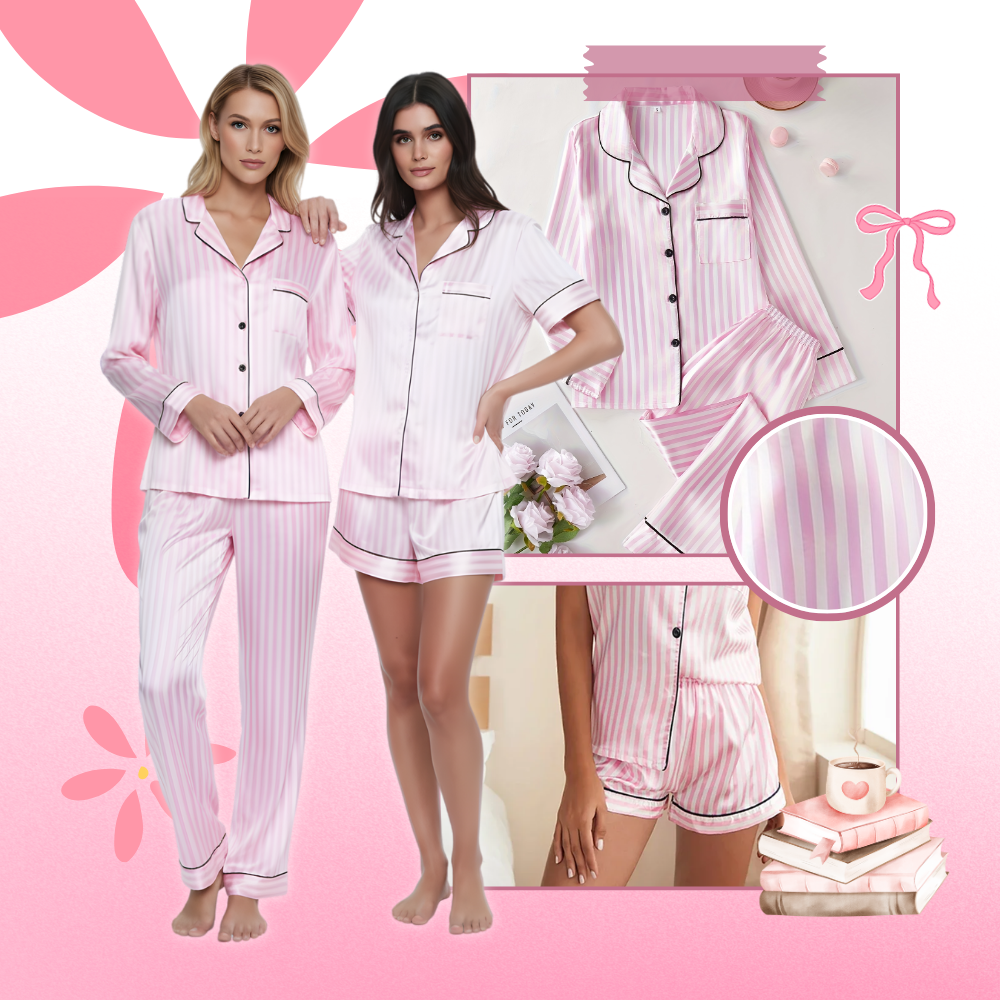Kadınlar için Pembe Saten Pijama - Ozerty